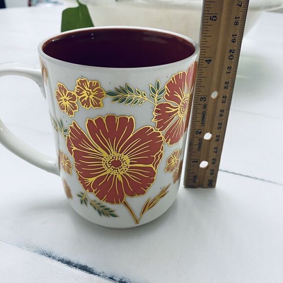 Seeds and Sunshine Poppy Metallic Floral Ceramic Coffee Mug Retro 70s - Picture 10 of 10